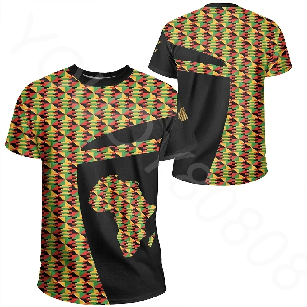 Summer New 3D Printed Harajuku Street Crew Neck Short Sleeve Africa T-Shirt - Kente Cloth - Ghana Special T-Shirt - Sports Style