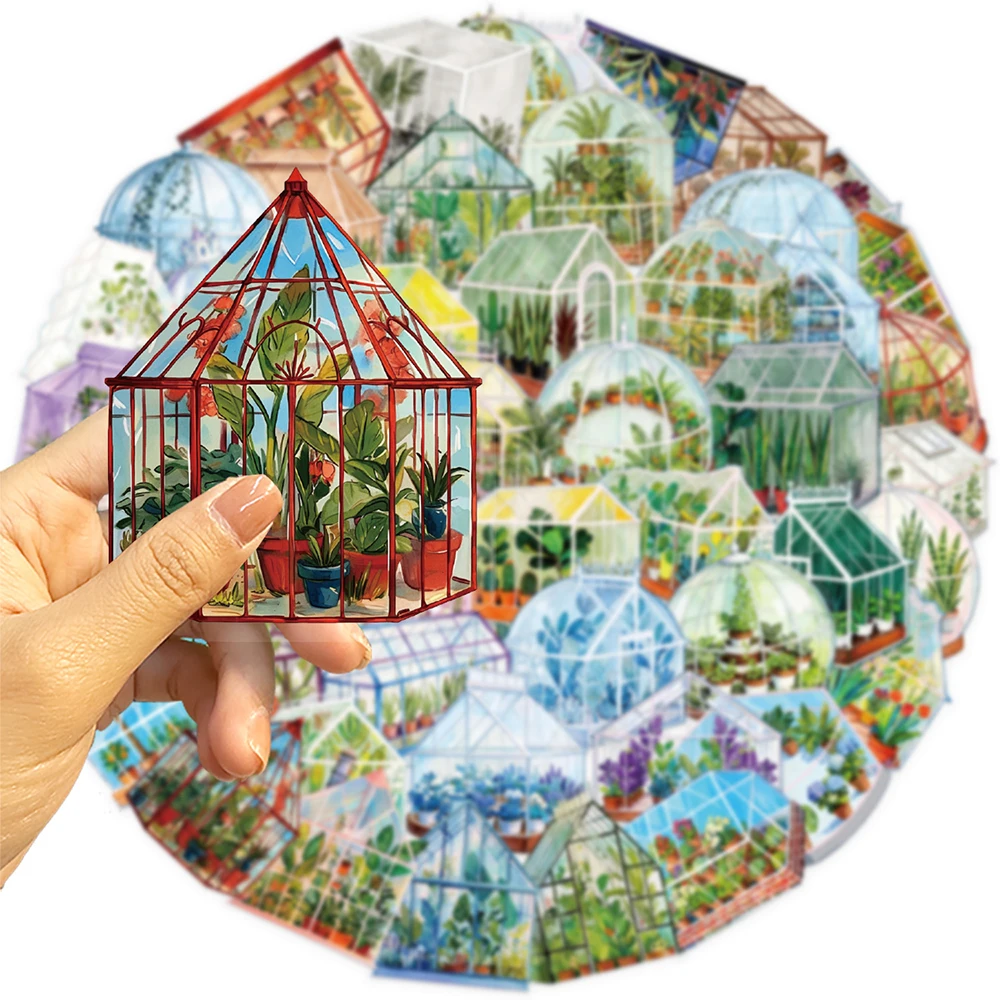

10/30/50pcs Creative Greenhouse Flowers Stickers Cartoon Green Plant Decals Skateboard Phone Luggage PET Sticker Decoration Gift