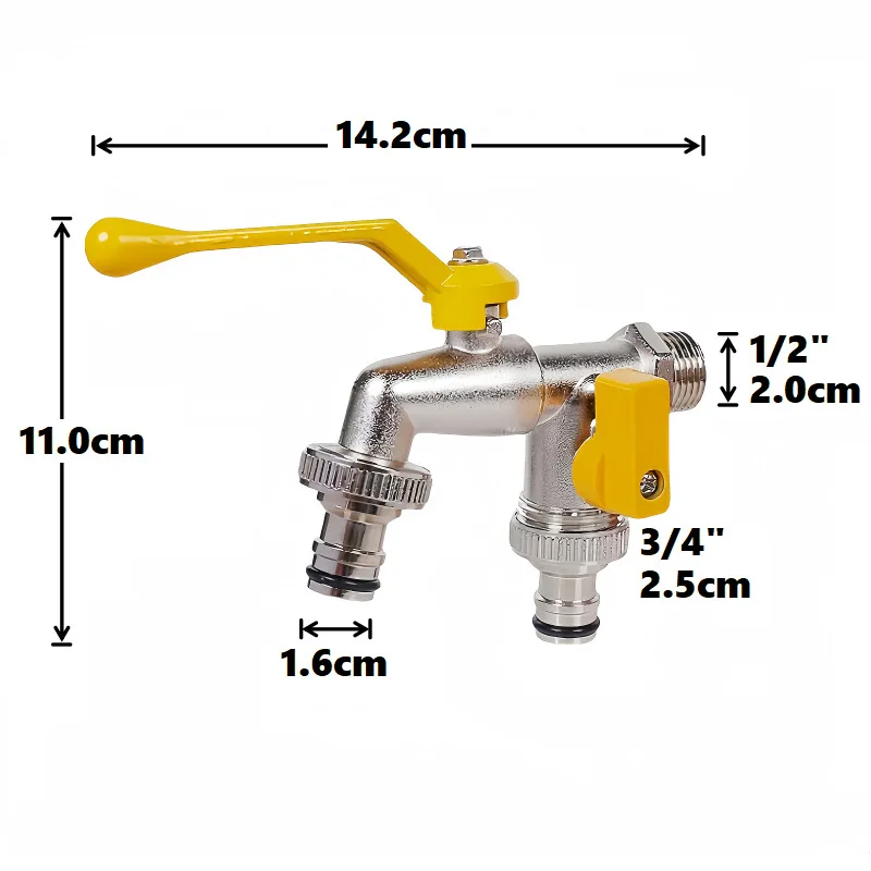 Zinc alloy water nozzle one in two out double pacifier aluminum handle faucet [yellow]