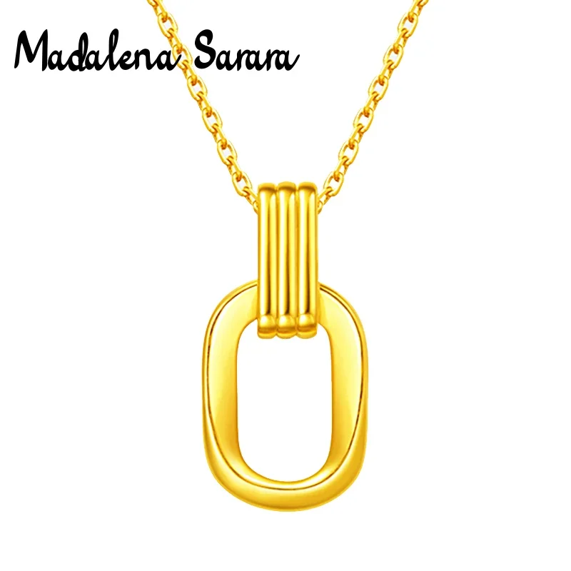 DSHIJOJ Pure Gold Au999 Double Circle Simple Style Pendant  24k Pure Gold Chain Women Necklace