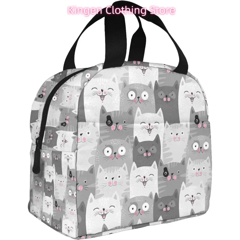 Grey Cats Lunch Bag Insulated Lunch Box Reusable Cooler Thermal Meal Tote for Women Girls Work School Picnic