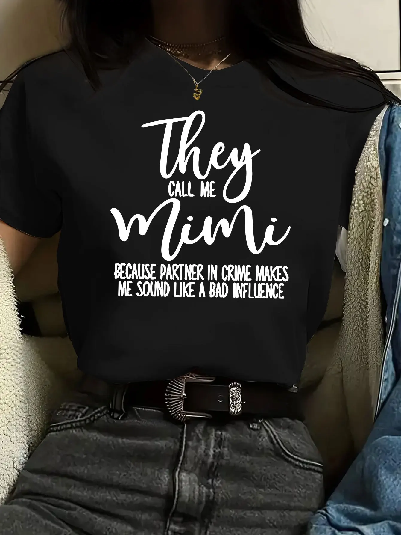 

They Call Me Mimi Print T-Shirt Casual Crew Neck Short Sleeve Top For Spring Summer