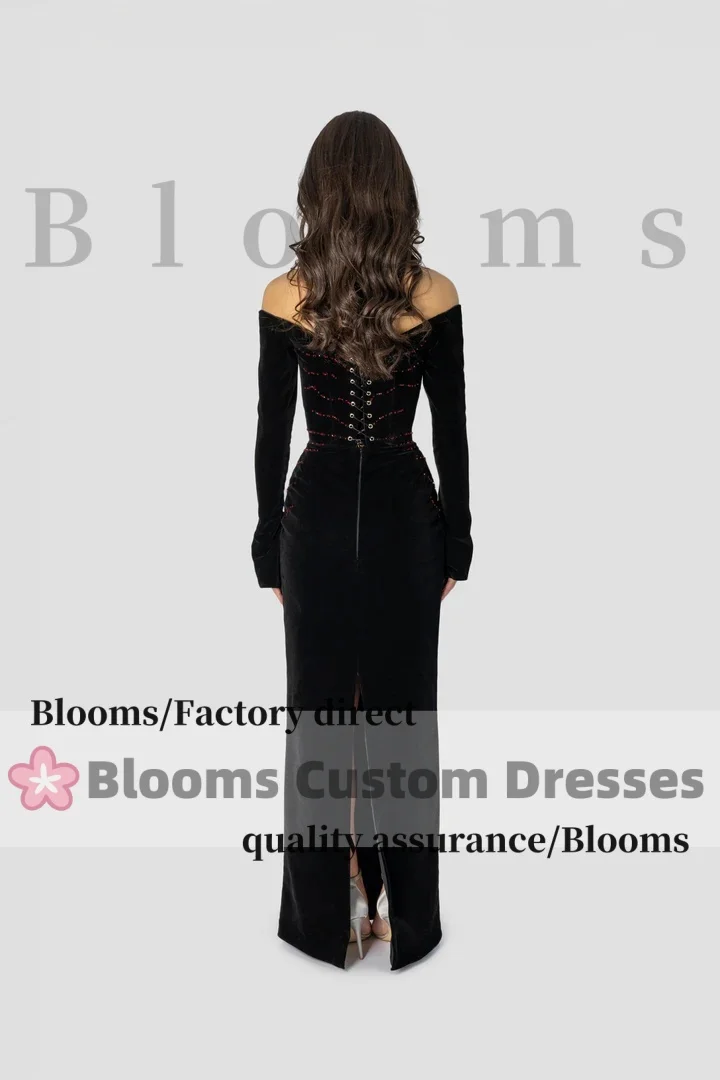 Customized Black Velvet Off Shoulder Heart Beaded Formal Evening Dresses Prom Gown Fitted Maxi Elegant Party Dresses 2026 image 3