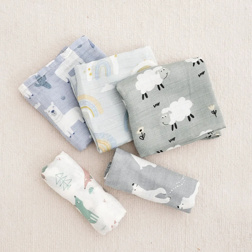 Kangobaby #My Soft Life# 60x60 All Season Multifunctional Baby Bib 5pcs Pack Newborn Brup Cloth Set