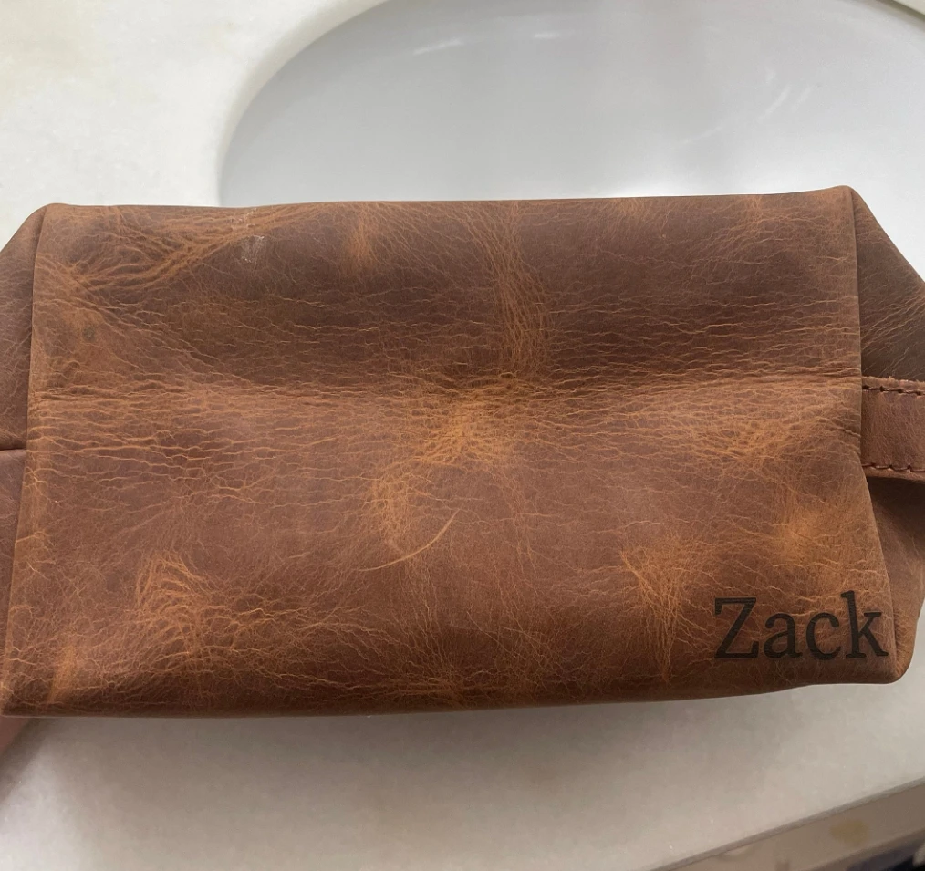 Custom Groomsmen Brown Leather Toiletry Bag,Personalized Mens Travel Shaving Dopp Kit,Handmade Men\'s Purse Valentines Day Gift