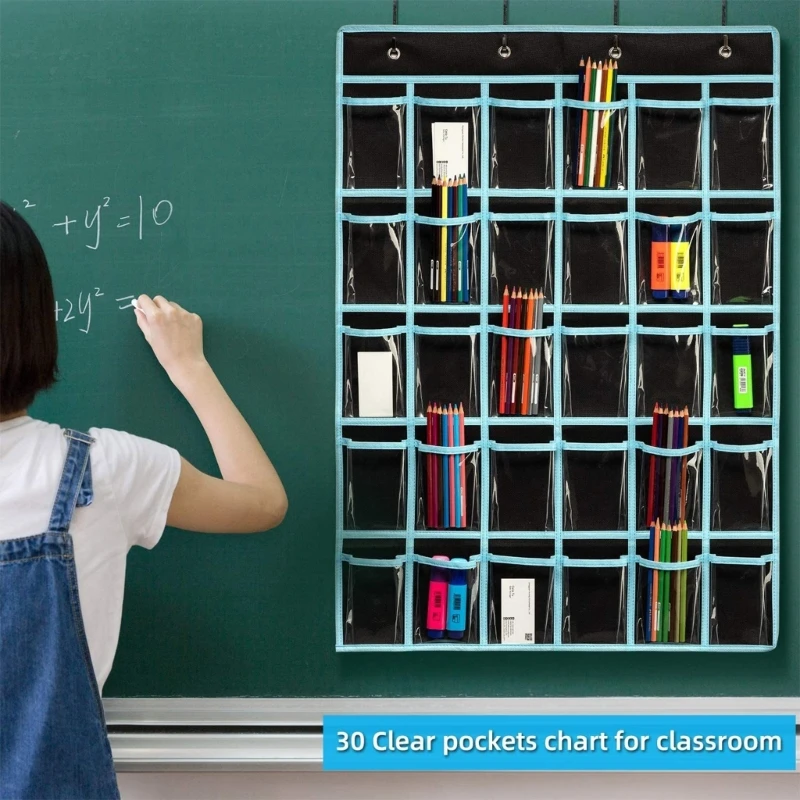 30 Pockets Classroom Phone Pocket Chart Classroom Wall Haning Pocket Chart for Phones Calculators Holders Dropship