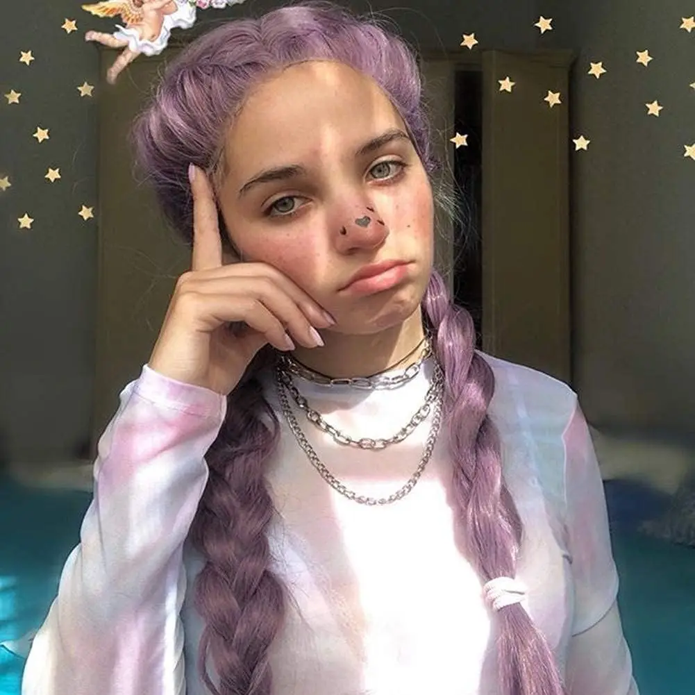 Purple Braid Wig Synthetic 2Box Braid Lace Front Wigs For Women Hair Heat Resistant Fiber Long Braiding Hair Wig With Baby Hair