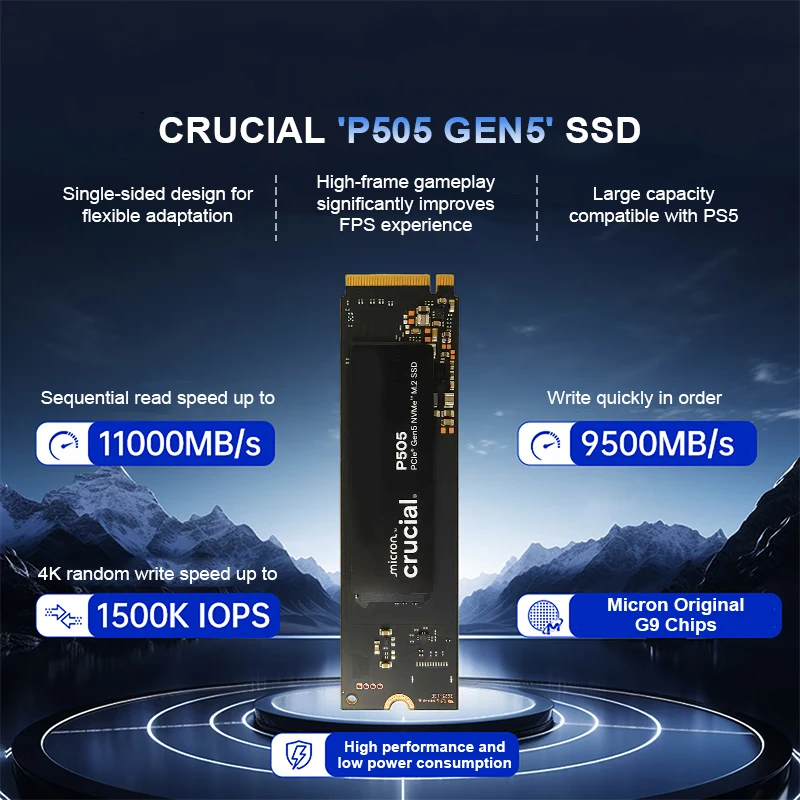 Unidad de Estado Sólido Interna Crucial P505 SSD de 2 TB, PCIe 5.0 NVMe M.2 2280, QLC, Compatible con Computadoras Portátiles y de