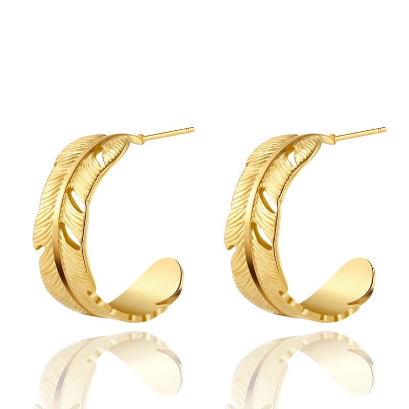 Wild&free Feather Shape Gold Plated Stud Earrings for Women Minimalism Half Circle Spiked Earrings Stainless Steel Jewelry Gifts