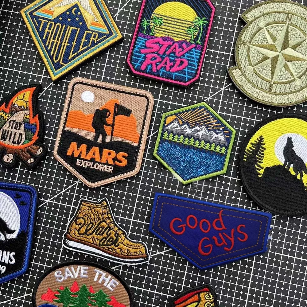 

STAY RAD Beach Scenery Outdoor Exploration Camping Compass Tactical Morale Badge Embroidered Hook&Loop Patches Backpack Sticker