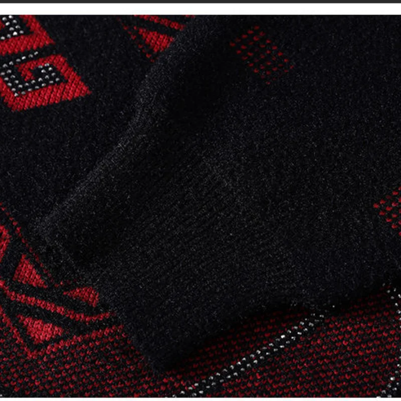 Men's Designer Original Jacquard Half-Zip High Neck Knit Sweater Soft Warm Anti-Pilling Vintage Ethnic Pattern Autumn Winter