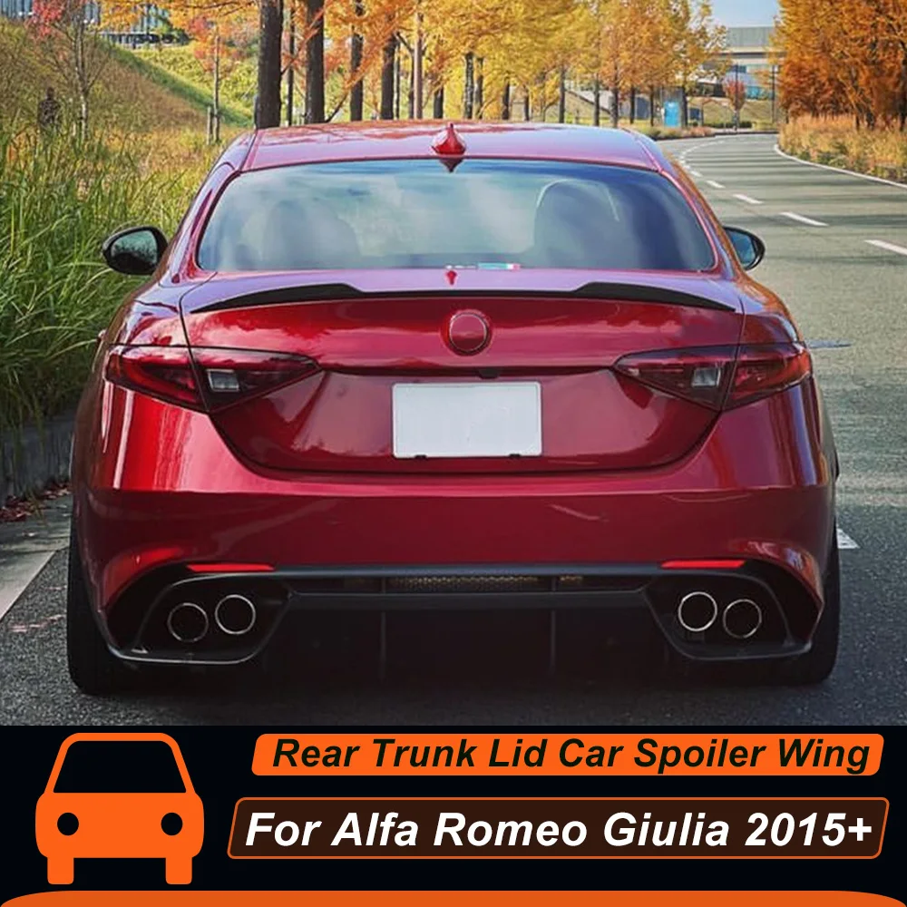 For Alfa Romeo Giulia 2015+ Rear Trunk Lid Car Spoilier Wing ABS Material Carbon Printing Black Exterior Tuning Accessories Part