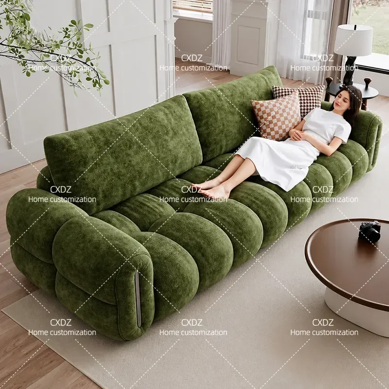 Retro Puff Sofa Living Room Small Apartment French Cream Wind Snow Neil Velvet Sofa Cloud Fabric Green Sofa