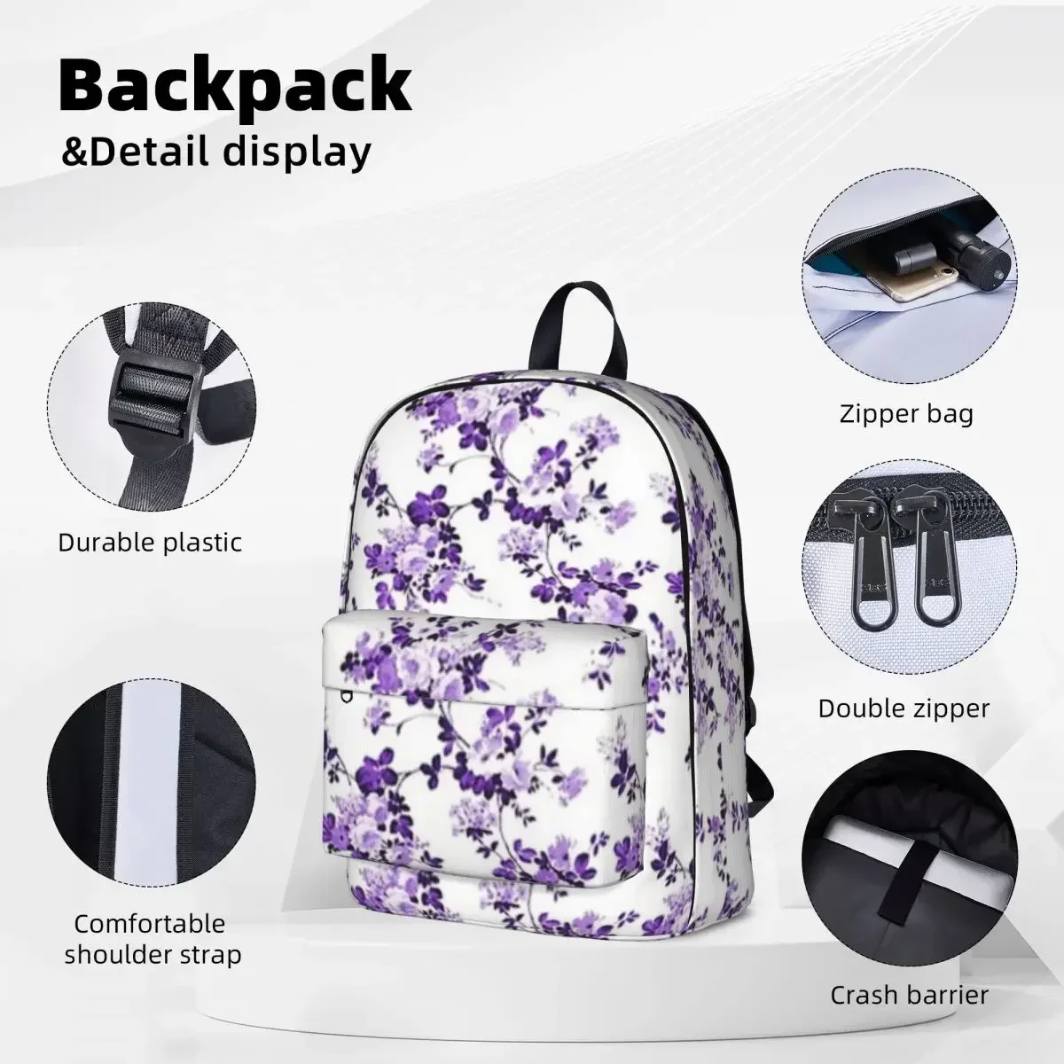 Purple Bolssom Woman Backpacks Boys Girls Bookbag Casual Children School Bags Portability Laptop Rucksack Shoulder Bag image 2