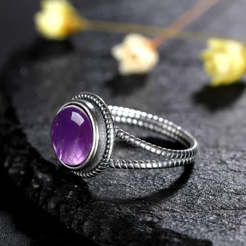 New Arrival Vintage Natural Amethyst Rings For Women 925 Sterling Silver Jewelry With Natural Stones Anniversary Gift