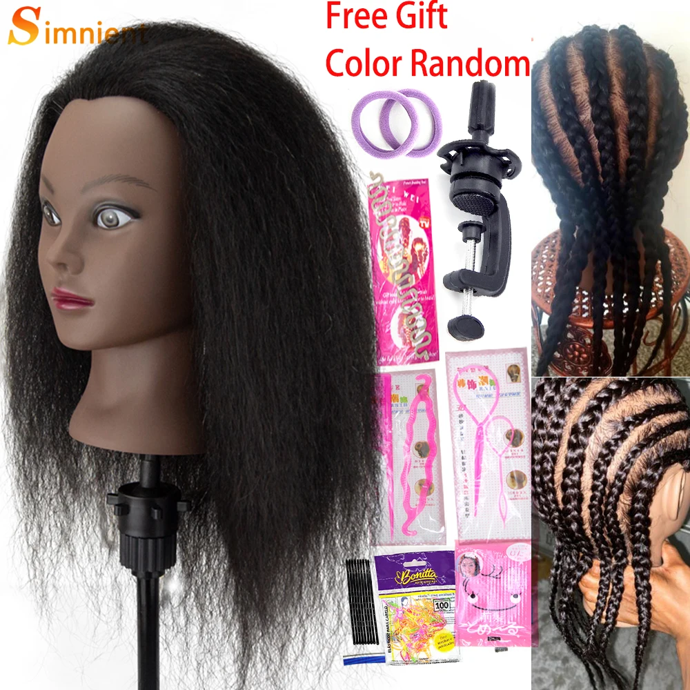 Afro หัวหุ่นสำหรับ Braiding Maniquí ตุ๊กตาผมจริงการฝึกอบรมช่างทำผมชุดธรรมชาติผู้หญิง Hairdressing ชุดวิกผม