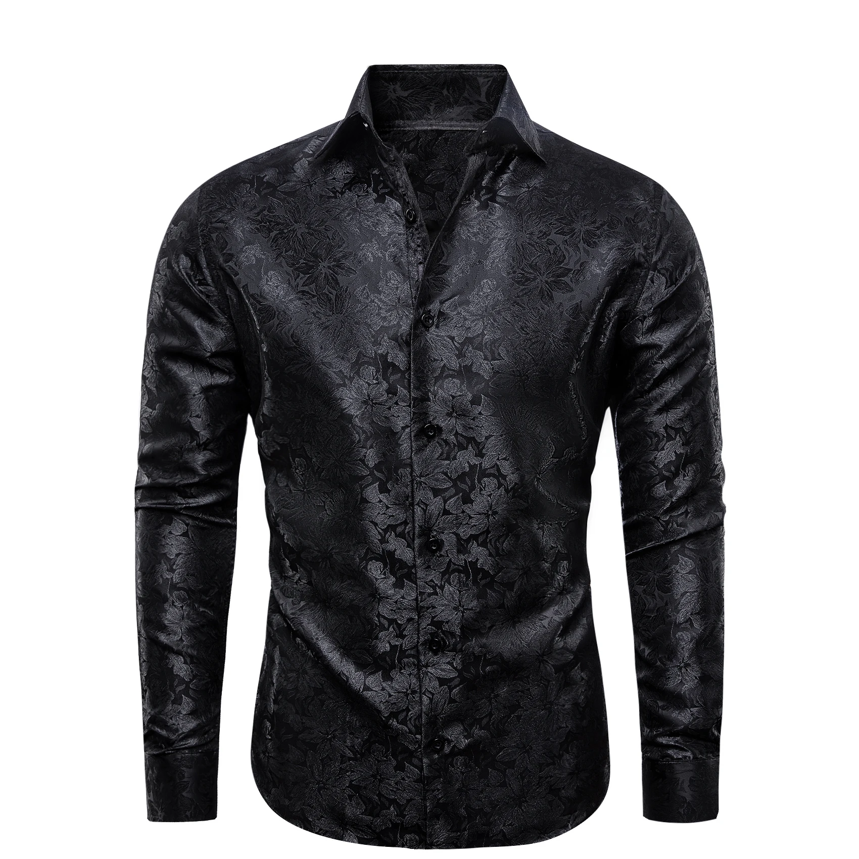 Luxury Causal Men's Black Paisley Shirt for Man Single Breasted Long Sleeves Turn-Down Collar Green Blouse Fashion Men's Cloth