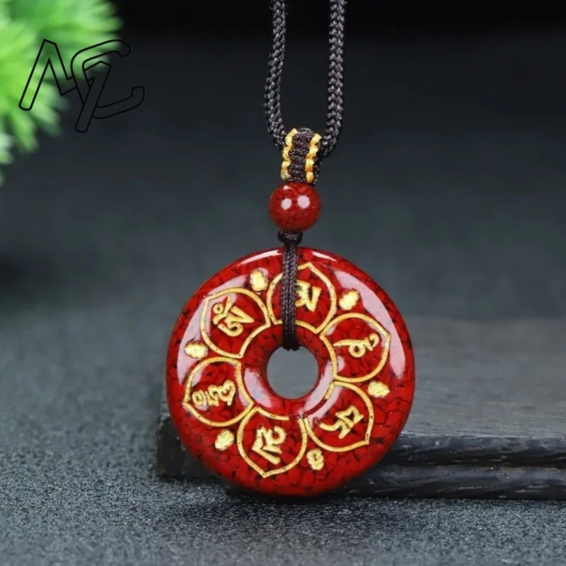 Fashion Red Cinnabar Six Character Mantra Pendant Necklace Jewellery Chinese Hand-Carved Healing Fashion Women Luck Gift