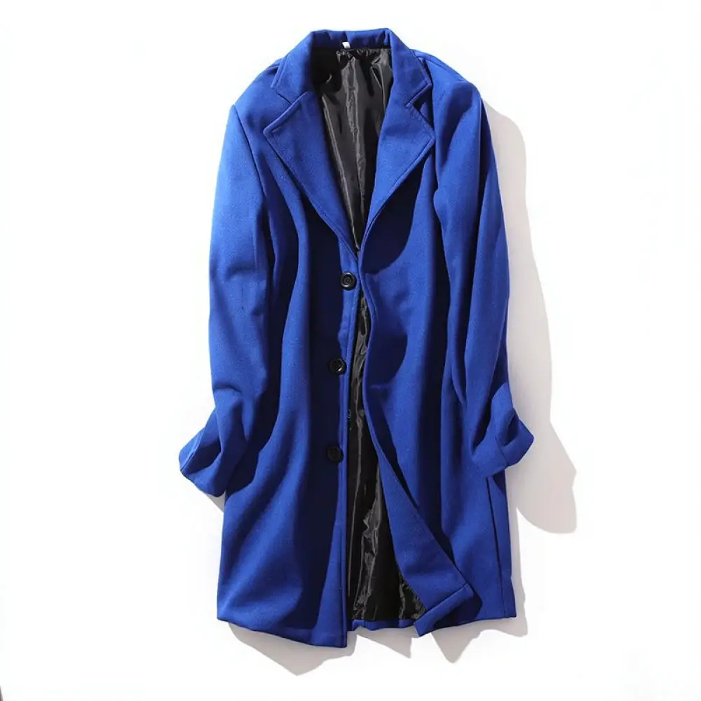 Mens Trench Coat Wool Blend Overcoat Autumn Winter Single Breasted Slim Fit Business Casual Stylish Warm Jacket