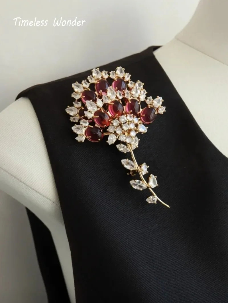 Timeless Wonder Fancy Zircon Glass Floral Brooch Pins for Women Designer Jewelry Runway Top Luxury Cute Rare Sweet Mix 7523