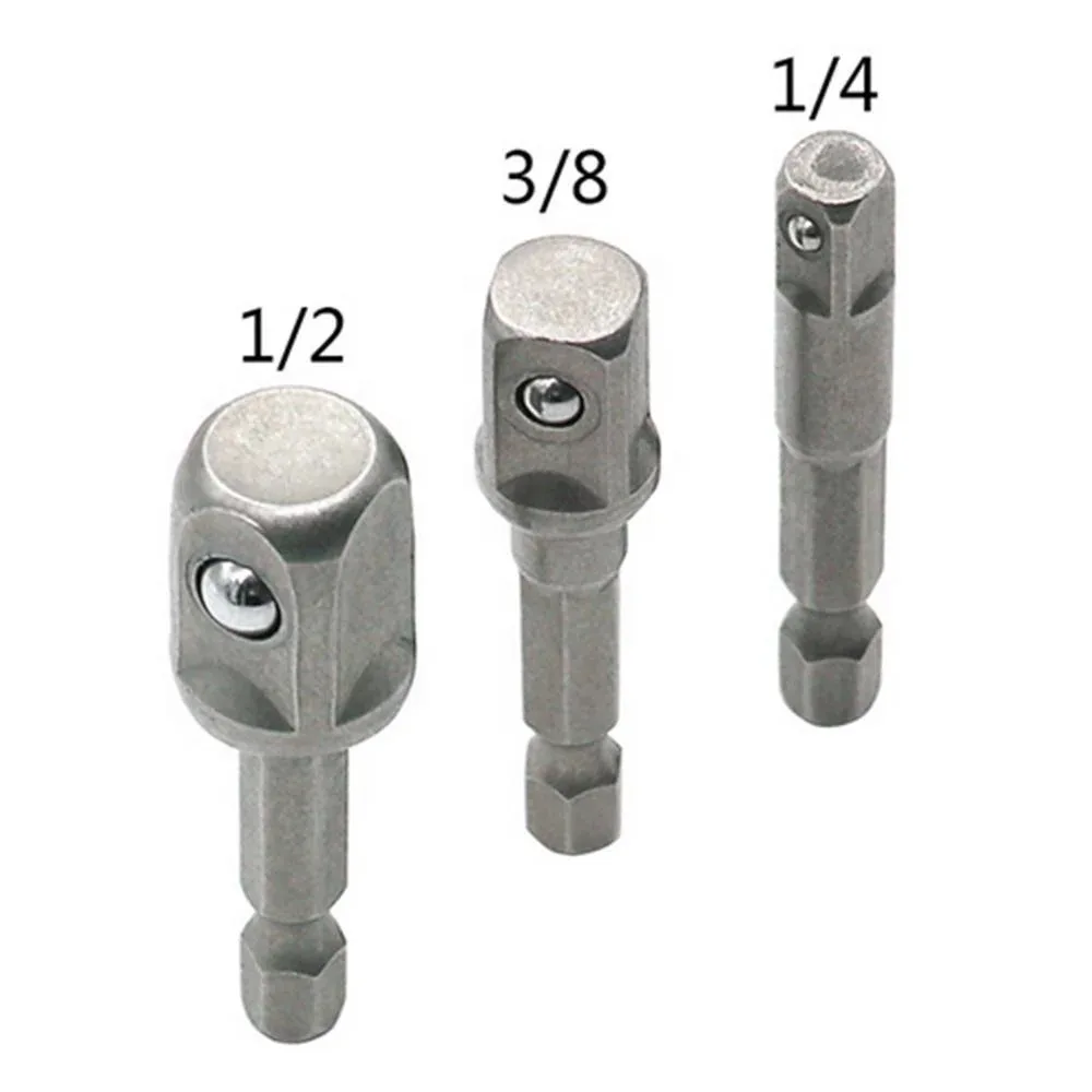 3 Stuks Boor Socket Adapter Klopboormachine Uitbreiding Boren Bar Socket Adapter 1/4 3/8 1/2 Size Hex Shank Vierkante Kop Boor