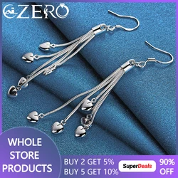 Hot New 925 Sterling Silver Tassel Snake Chain Heart Drop Earring For Women Fashion Wedding Jewelry Accessories Noble Gifts