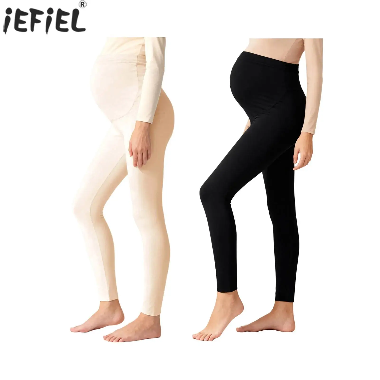 2Pcs Womens Maternity Leggings Comfy Stretch Adjustable Waist Over The Belly Thermal Pants Pregnancy Yoga Workout Tights Bottoms