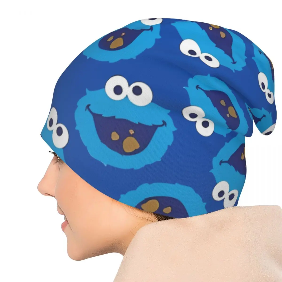 Czapka typu beanie z motywem Ulicy Sezamkowej, uroczy Ciasteczkowy Potwór, czapki typu skullies, czapki beanie, czapki z kreskówki Ulicy Sezamkowej, komedia, wiosenne czapki dwufunkcyjne