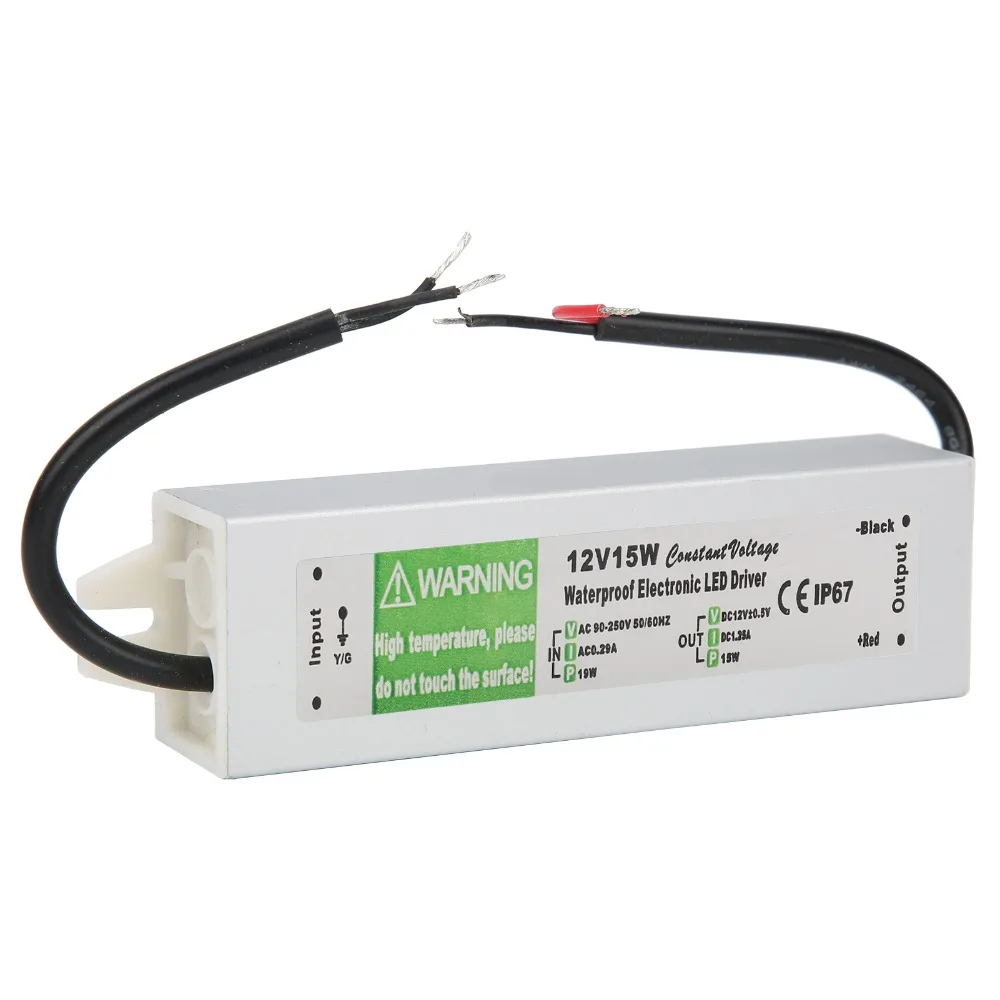 

15W LED Driver Transformer AC90-250V Input 12V/24V DC Waterproof Switching Power Supply Durable IP67 Lighting Transformer