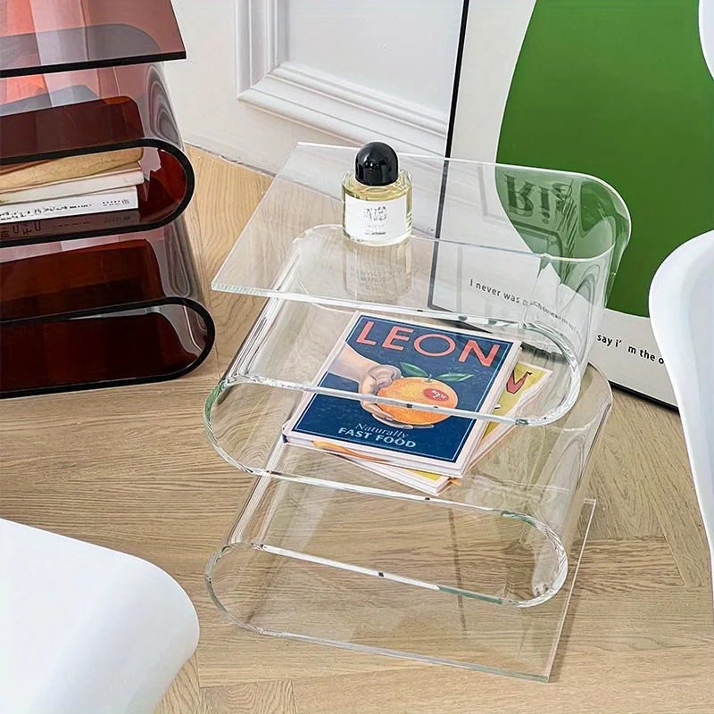 Nordic Transparent Book Shelf Acrylic Personality Side Table Living Room Furniture Home Decor Small Bookshelf Magazine Rack