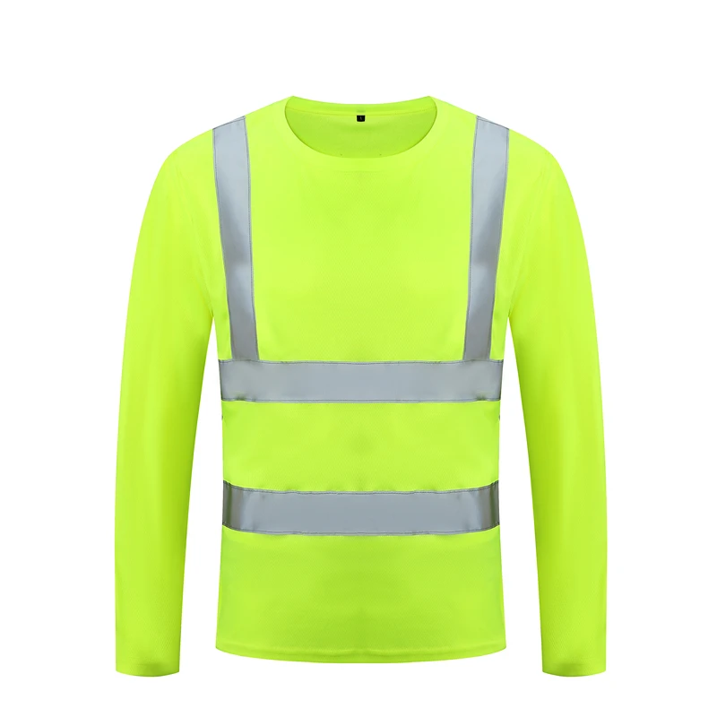 Floresan sarı yüksek görünürlük gömlek yansıtıcı güvenlik t-Shirt uzun kollu Hi Vis gömlek hızlı kuru inşaat iş elbisesi