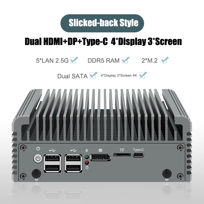 4 * Display 3 * Schermo Router di 12a generazione Mini PC N100 DP 2HDMi Type-C 5*2.5G LAN i226V Pfsense Computer Firewall Win11 Nuc PC desktop