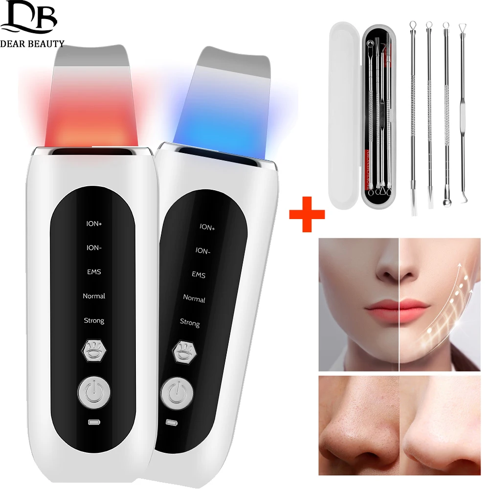 Ems Led Ultrasone Huid Scrubber Acne Naalden Set Deep Face Cleaning Lifting Peeling Machine Mee-Eter Remover Porie Cleaner