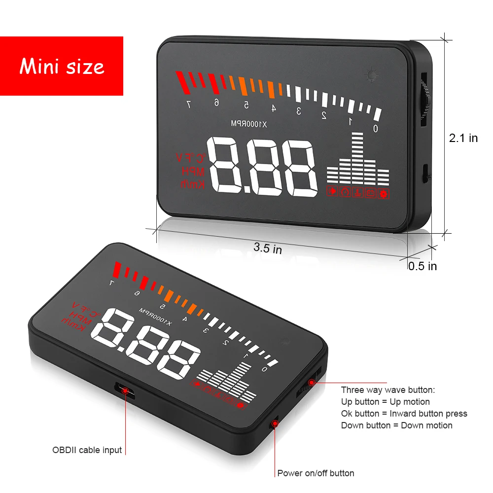 X5 OBD2 HUD Car Head Up Display Digital Speedometer RPM Tachometer Water Temperature Windshield Projector Automobile Accessories