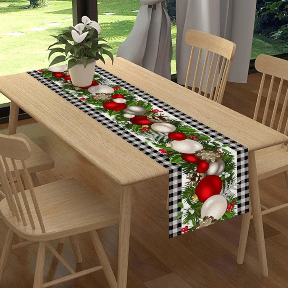 Christmas Table Runner Tablecloth Black Cloths Party Ornament Xmas Dining Supplies Flax Runners for Parties