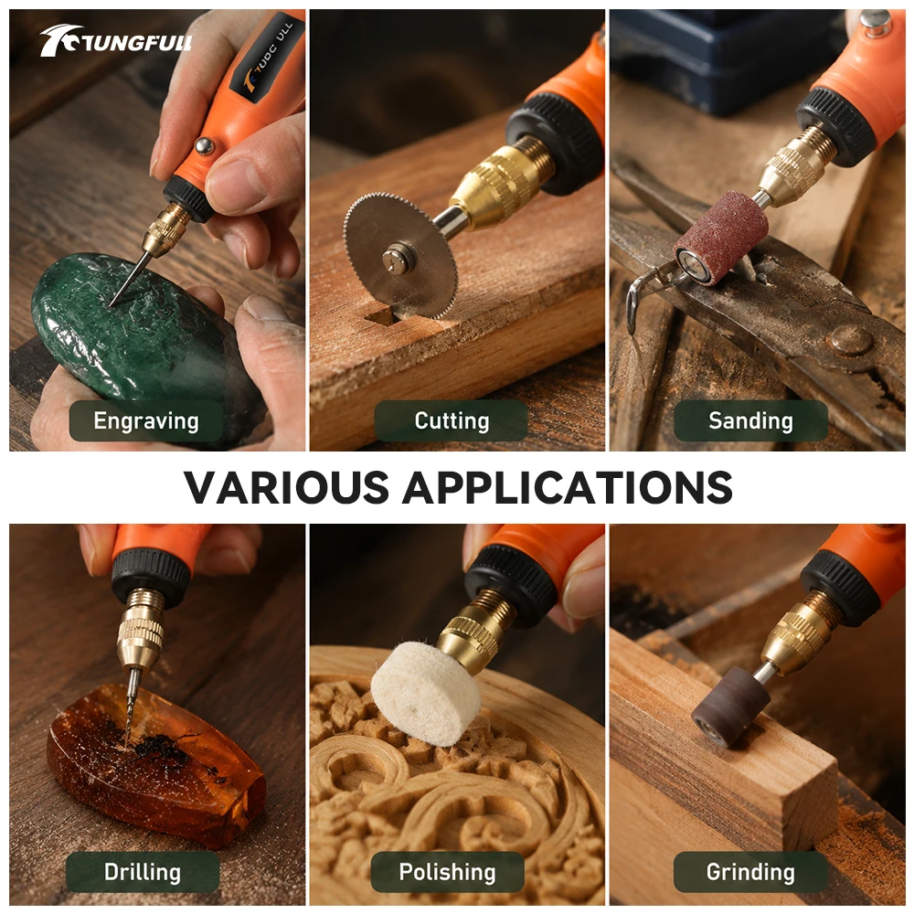 Cordless Rotary Tool Rechargeable Mini Electric Grinder Engraving Pen Multi‑function Grinding Polishing For DIY Craft Working