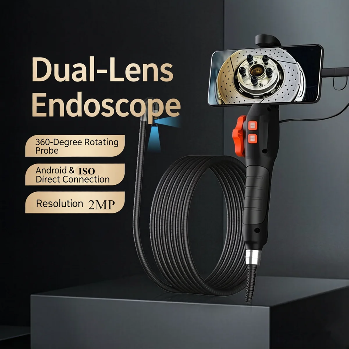 8mm Dual Lens 360Degree Articulate Steering Endoscope Side View Front View CMOS Borescope Inspection Otoscope Digital Microscope