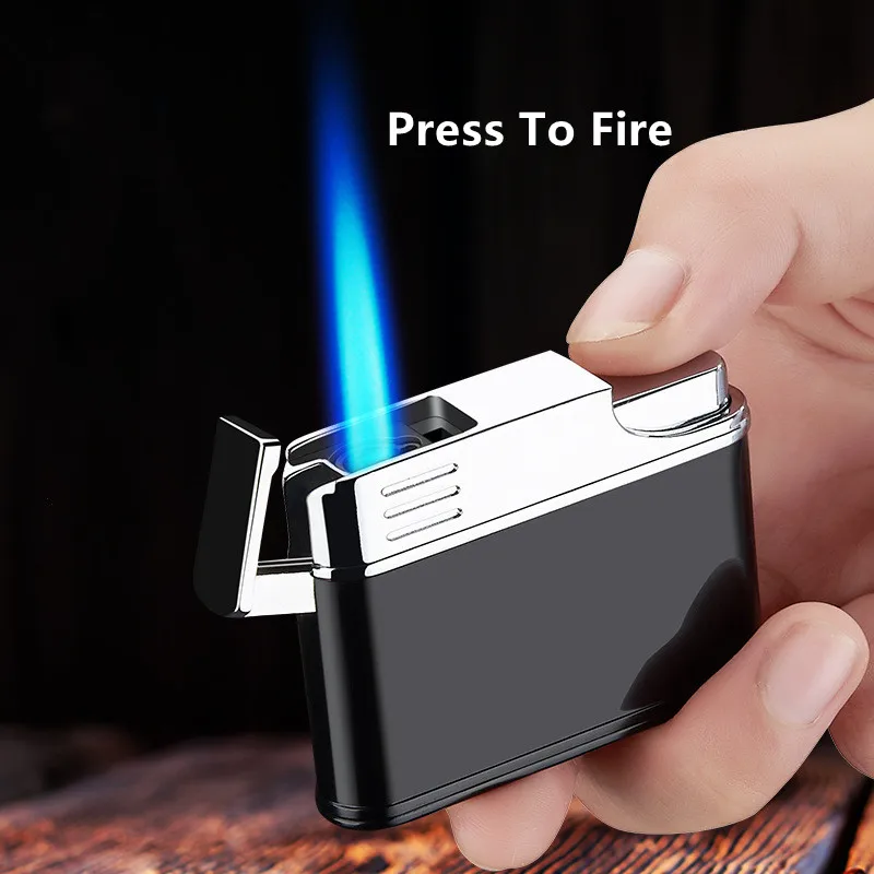 Hot Popular New Direct Blue Flame Metal Windproof Portable Portable Lighter Outdoor Barbecue Kitchen Cigar Lighter Men\'s Gifts