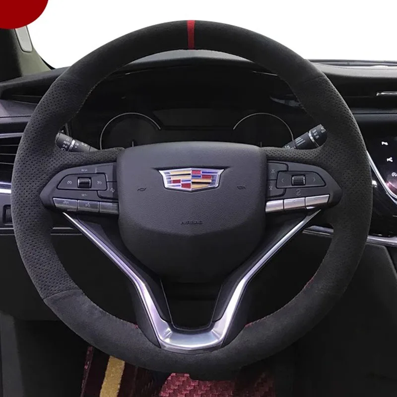 Hand Sewing Non-Slip Red suede Carbon Fiber Car Steering Wheel Cover For Cadillac XT5 CT6 XT4 CT5 XTS XT6 CT4 ATSL SRX