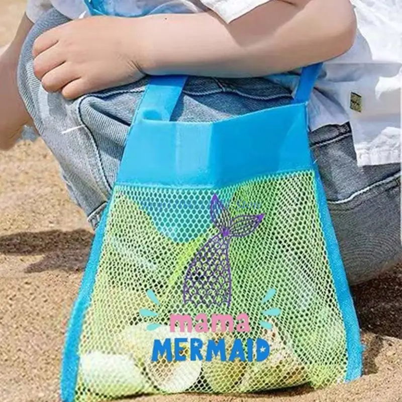 P9FC Breathable Waterproofs Nylon Mesh Beach Bag Adjustable Shoulder Strap Water Toy Holder Portable Sea Shell Collecting Bag