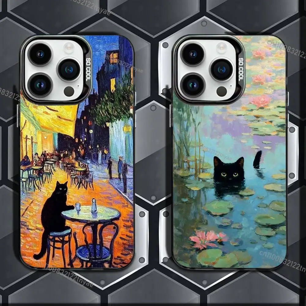 

Funny Art Matisse Monet Black Cat Phone Case IMD Color Silver Shell For IPhone 17,16,15,14,13,12,11 Pro Max Plus