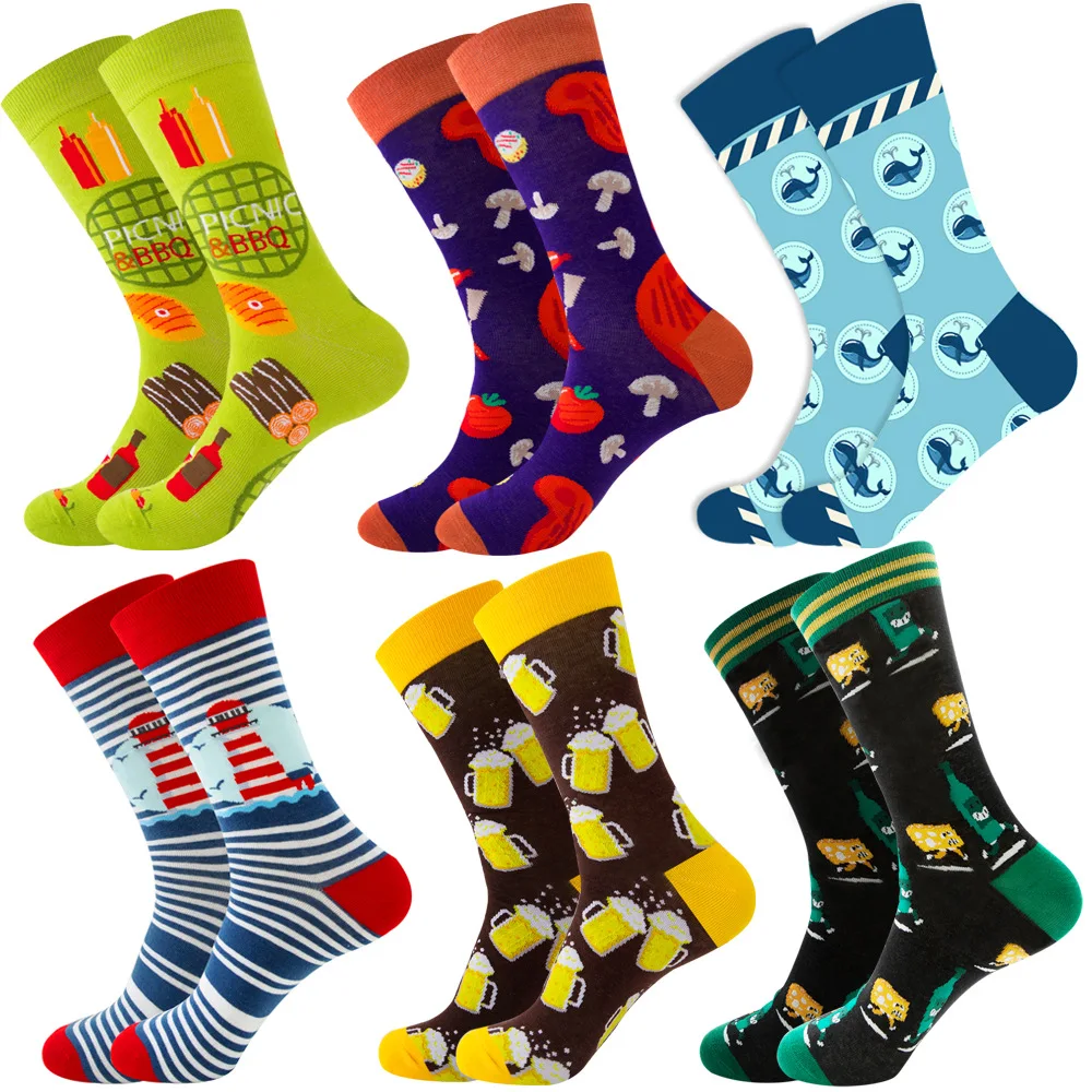 6 Pairs Funny Fashion Colorful Fruits Casual Women&Men Socks Harajuku Cute Novetly Cotton Spaceman Cherry Stripe Socks Size38-45