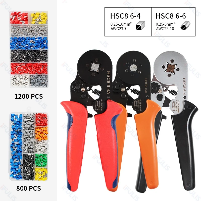 

Tubular terminal crimping tools mini electrical pliers HSC8 10SA/6-4 0.25-10mm2 23-7AWG 6-6 0.25-6mm2 high precision clamp sets