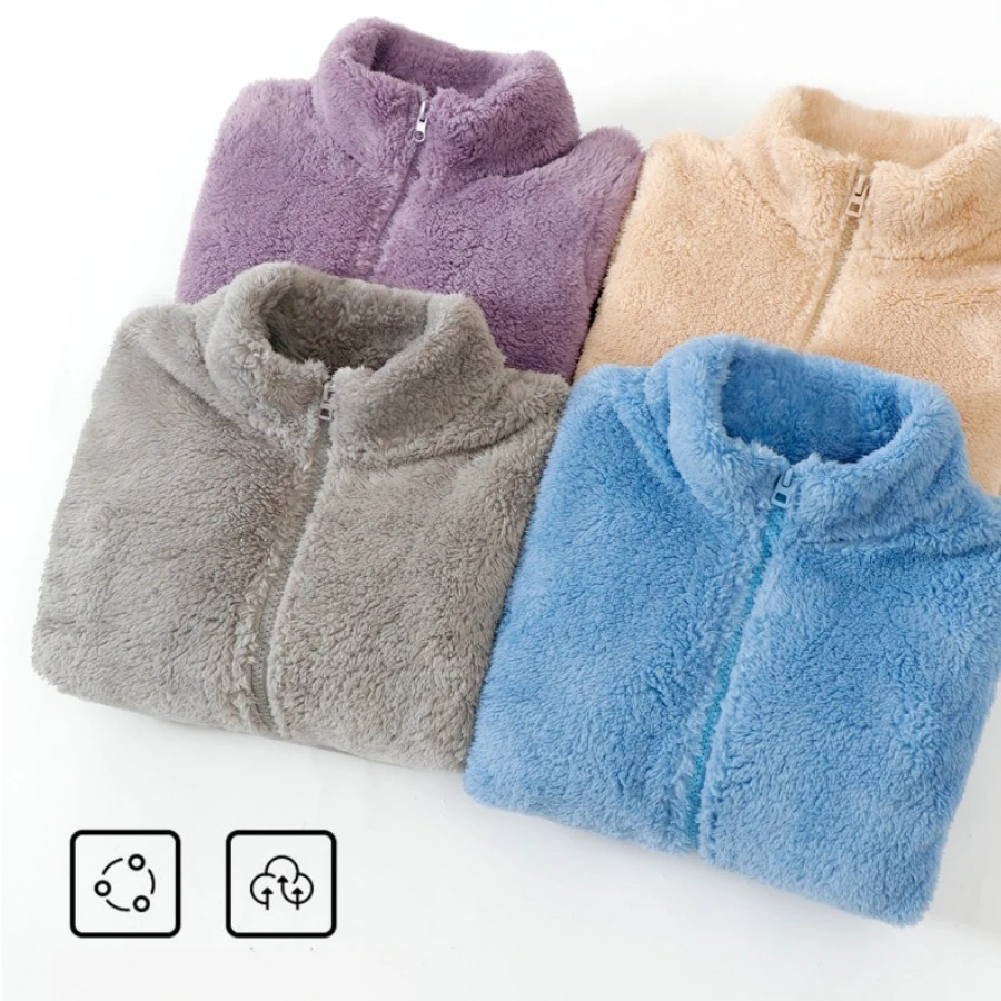 Fall Winter Kids Fuzzy Sherpa Coat Extra Thick Warm Jacket High Neck Fluffy Outerwear for Girls Boys Daily Wear Home Outdoor