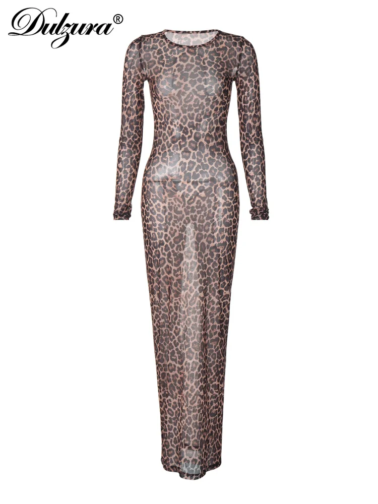 Dulzura 2024 seksowne elegancka sukienka Maxi z nadrukiem lamparta obcisła sukienka z długim rękawem damskie ubrania do klubu na imprezę Streetwear