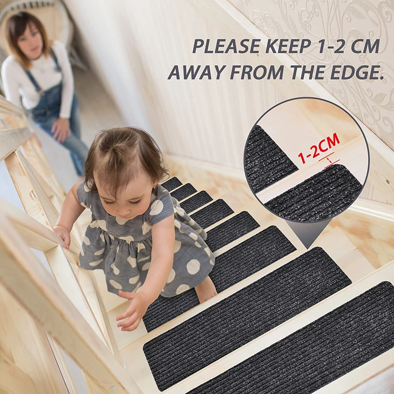 20x76cm Soft Stair Stepping Mat Variety Pattern Self-adhesive Non-slip Water Absorption Stair Carpet Mat Protector Rug