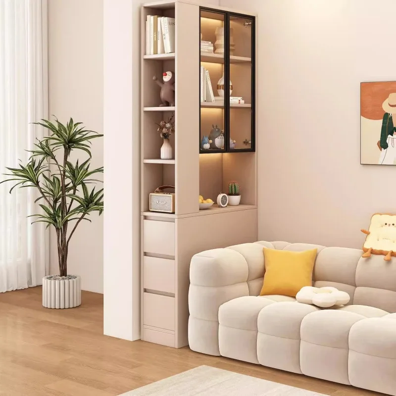 

Solid Wood Sofa Side Cabinet, Living Room Corner Narrow Cabinet, Bookcase Side Crack Locker, Household Bedroom Storage Locker