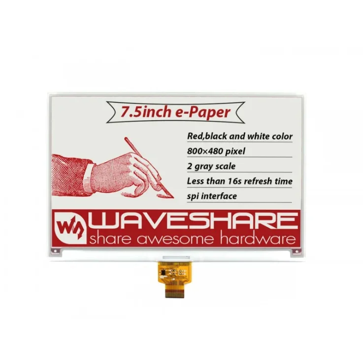 Imagem -03 - Waveshare-e-paper b E-ink Raw Display Vermelho Preto Branco Três Cores Spi E-paper para Raspberry pi 4b 3b 3b Mais Zero w 7.5 Polegadas