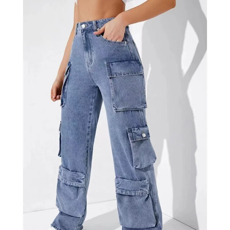 الخريف الشتاء متعدد جيب النساء السراويل الجينز الأوروبي الأمريكي
