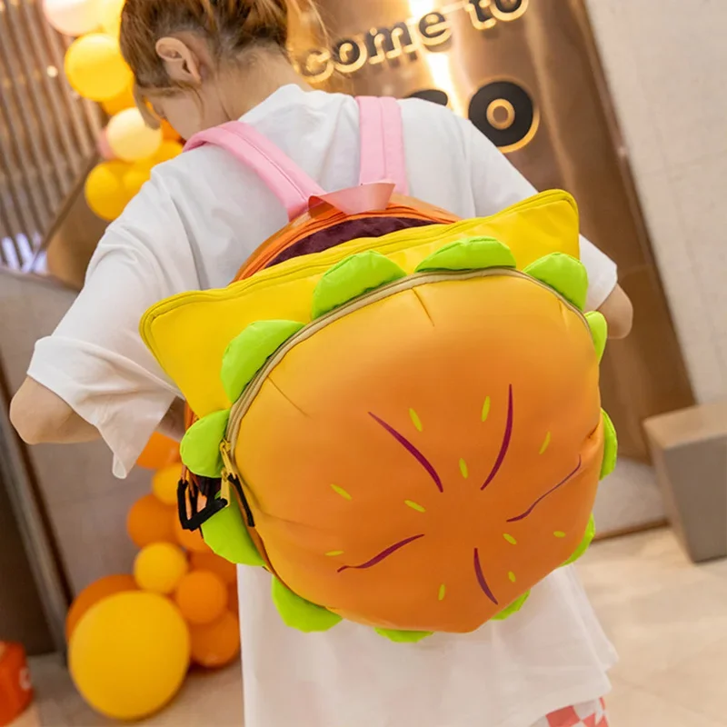 Cartoon Cheeseburger Backpack Multi-Compartment Cute Large Capacity Funny Plush Hamburger Burger Backpack Daypack for Kid Adult
